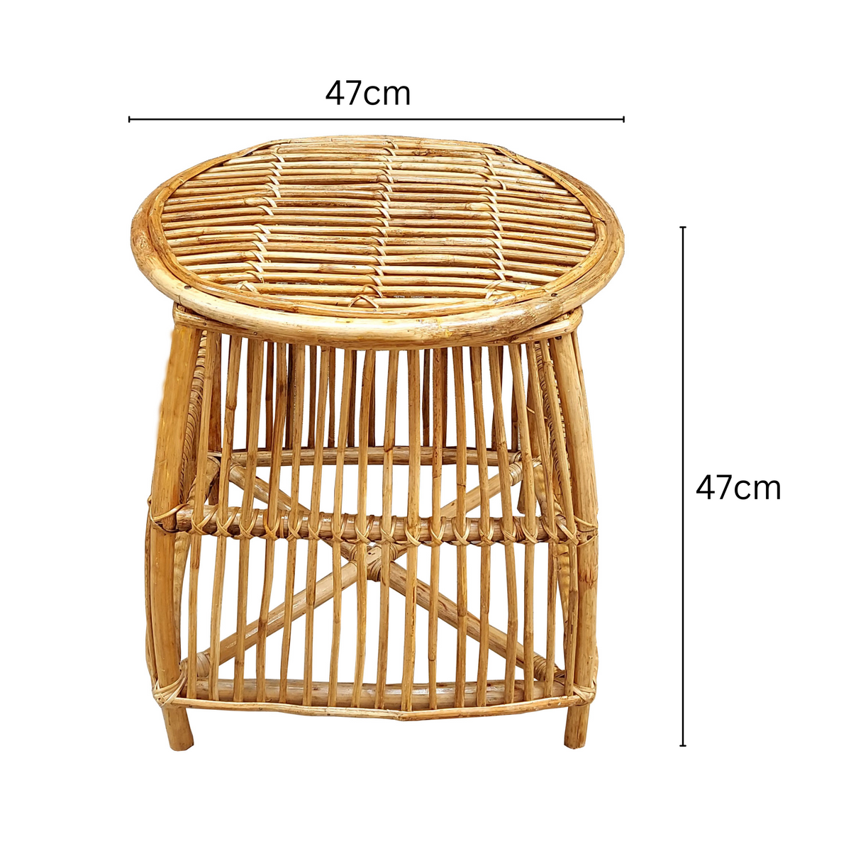 Cane rattan side table with curved edges – handcrafted, 45cm size, buy online in Australia