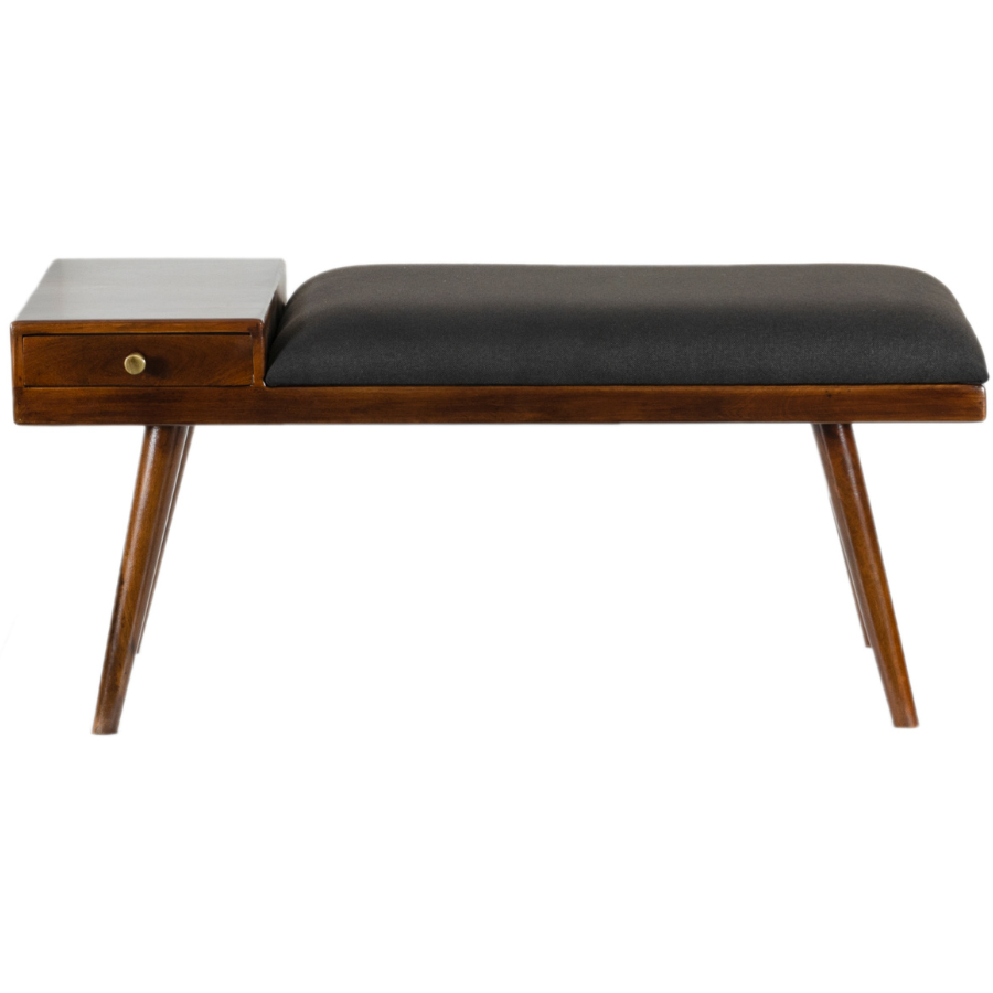 Castor Charcoal Fabric & Wood Seating Entryway Bench with Drawer - 100 cm - Fab Habitat , Benches, 