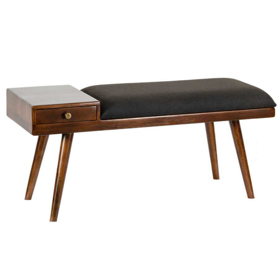 Castor Charcoal Fabric & Wood Seating Entryway Bench with Drawer - 100 cm - Fab Habitat , Benches, 