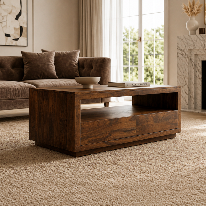 Nyra Walnut Coffee Table with 2 Drawers