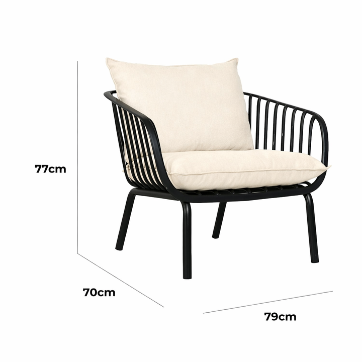 Owen Black Outdoor Chair with Cream Cushion - Set of 2