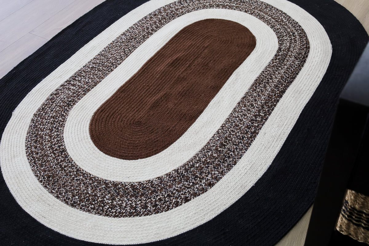 Churchill oval rug under dining table – 150x240 cm jute rug – bohemian floor decor – buy online in Australia