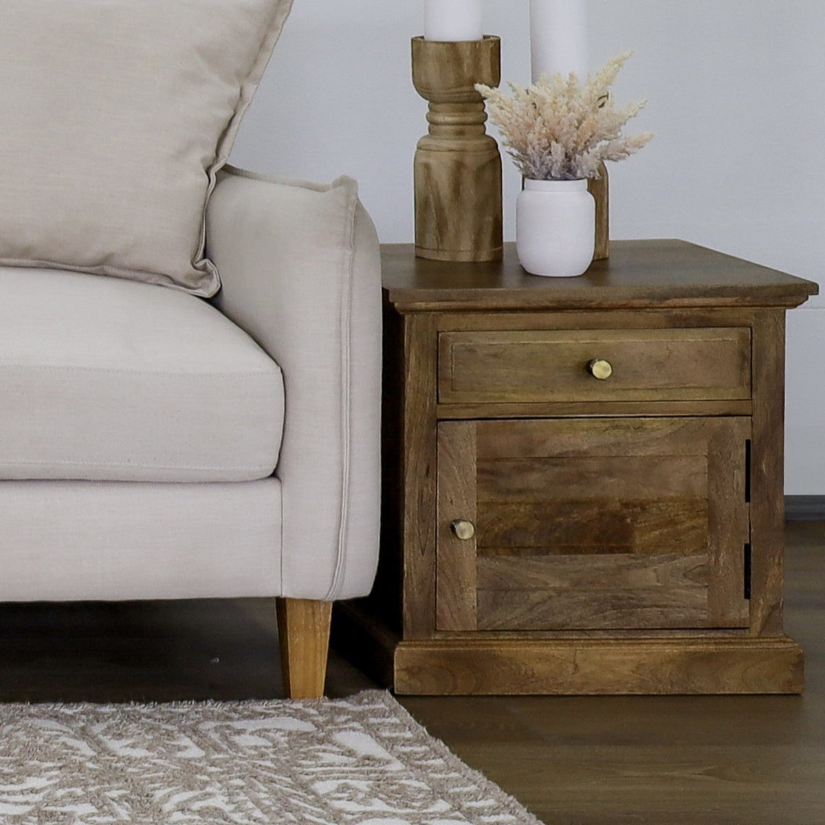 Clovelly rattan and wood side table – 50x40x55 cm bedside or end table – buy side tables online in Australia