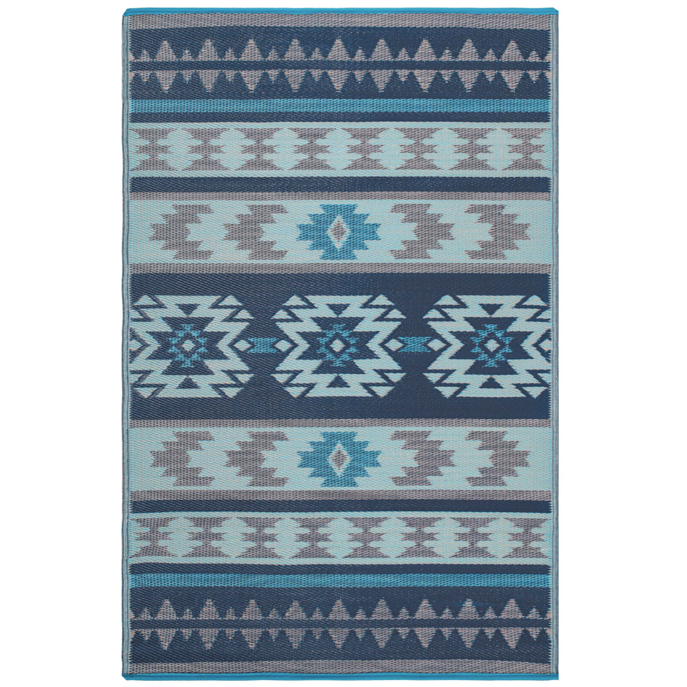Cusco Tribal Blue Toned Recycled Plastic Reversible Large Mat - Fab Habitat , Recycled Plastic Rugs & Mats, 