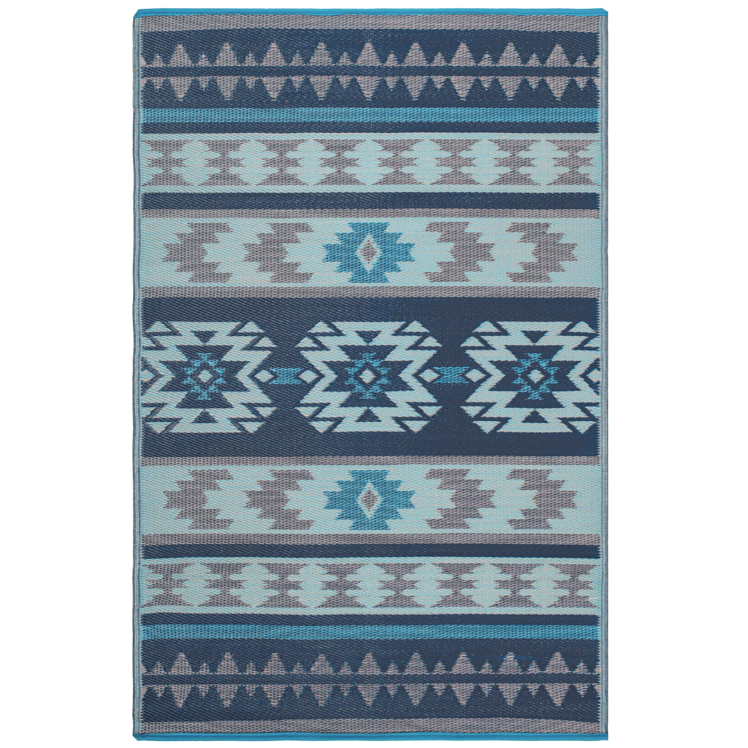 Cusco Tribal Blue Toned Recycled Plastic Reversible Large Mat - Fab Habitat , Recycled Plastic Rugs & Mats, 