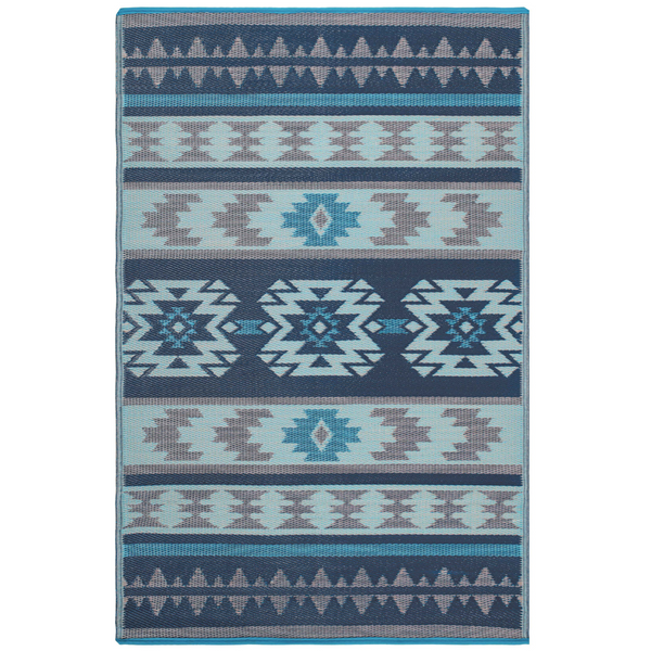 Cusco Tribal Blue Toned Recycled Plastic Reversible Large Mat - Fab Habitat , Recycled Plastic Rugs & Mats, 