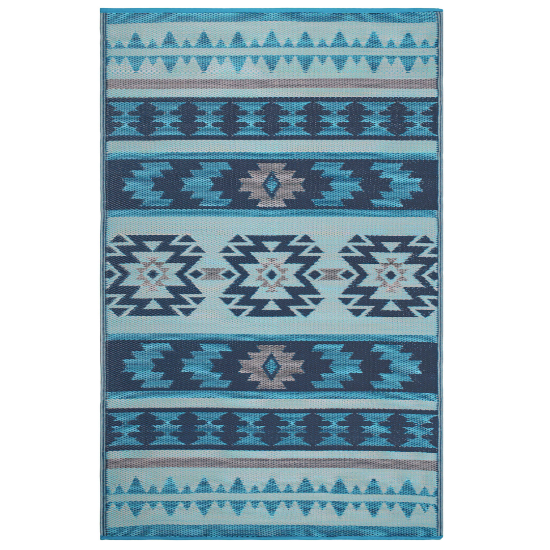 Cusco Tribal Blue Toned Recycled Plastic Reversible Large Mat - Fab Habitat , Recycled Plastic Rugs & Mats, 