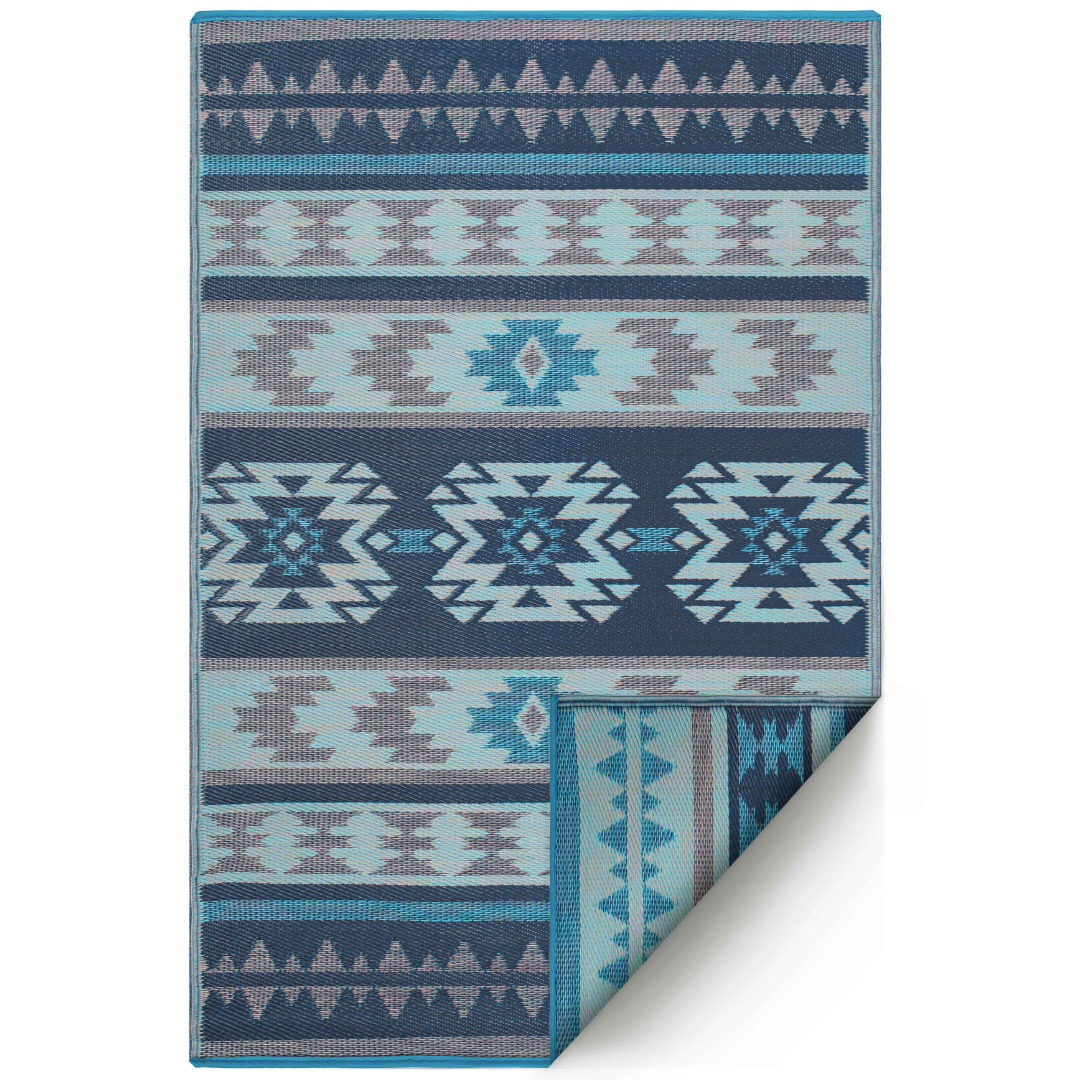 Cusco Tribal Blue Toned Recycled Plastic Reversible Large Mat - Fab Habitat , Recycled Plastic Rugs & Mats, 