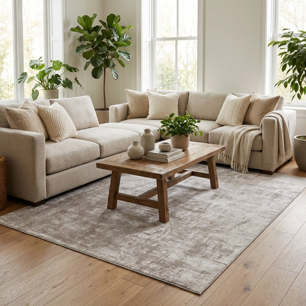 Denau Beige Distressed Machine Washable Rug