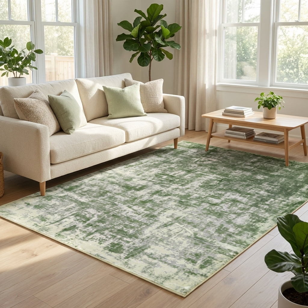 Denau Green Distressed Machine Washable Large Rug