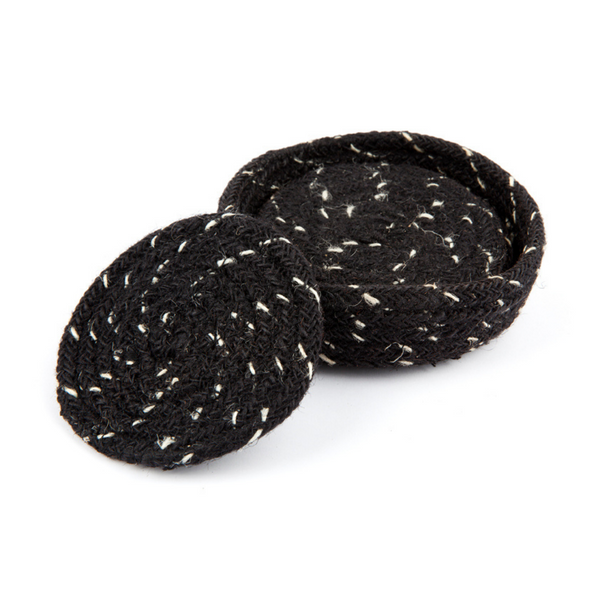 Set of 4 Deryn Black handmade 10 cm round jute coasters - Fab Habitat , Coasters, 