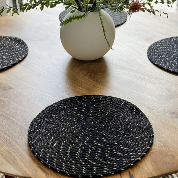 Set Of 4 Deryn Black Braided 35 cm Jute Round Placemat - Fab Habitat , Placemats, 