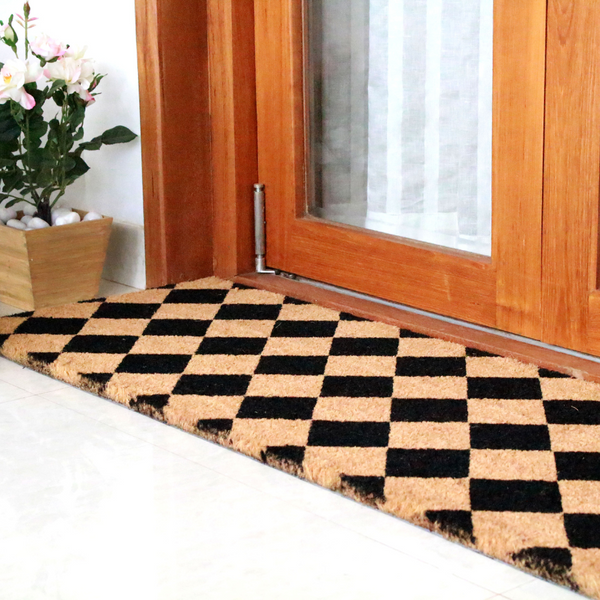 Diamond Pattern Black & Natural PVC Backed Long Doormat - Fab Habitat , Doormats, 