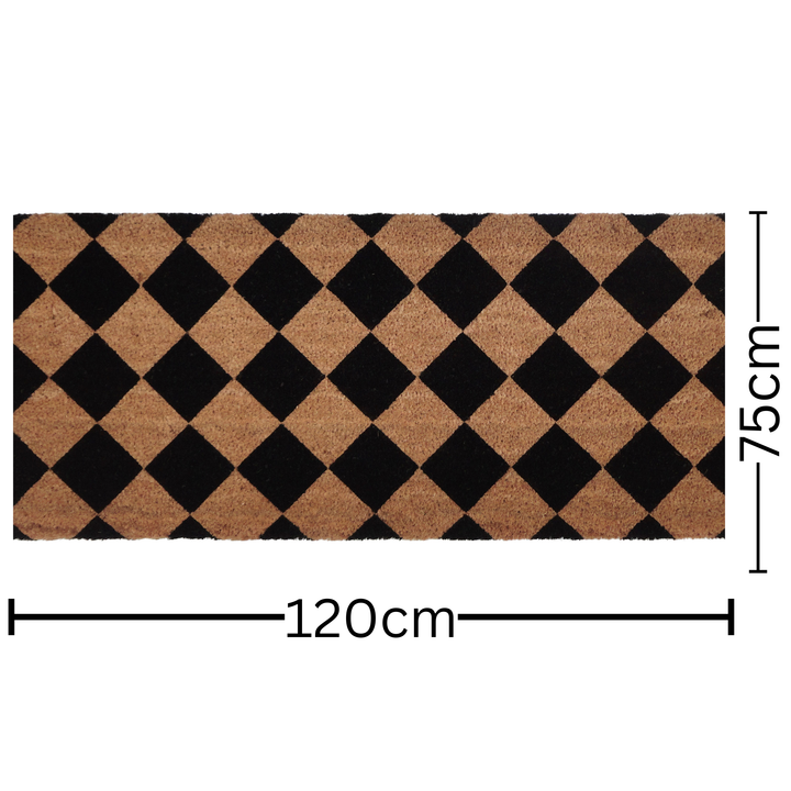 Diamond Pattern Black & Natural PVC Backed Long Doormat