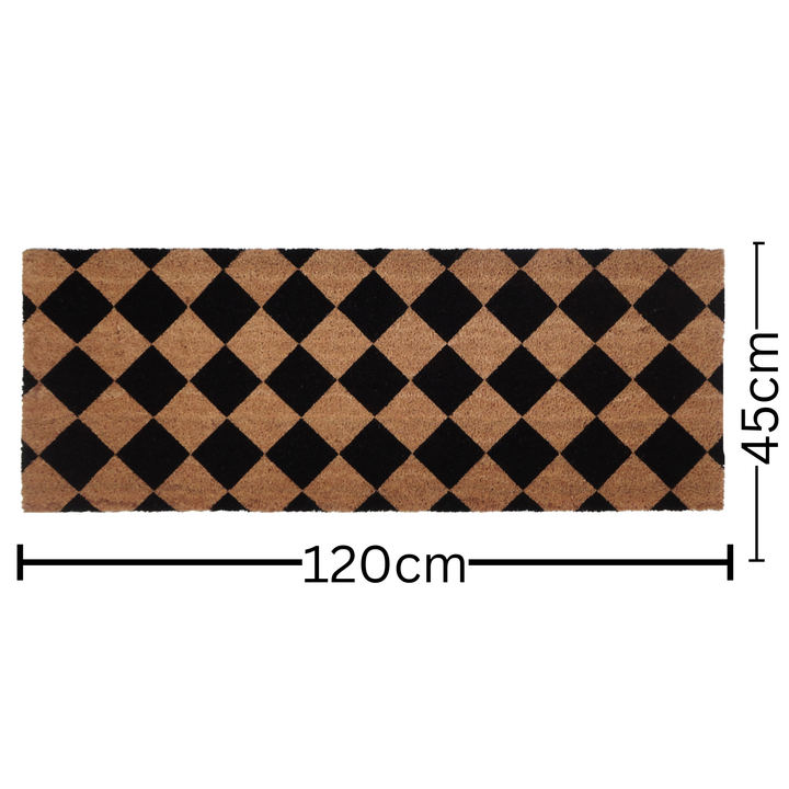 Diamond Pattern Black & Natural PVC Backed Long Doormat