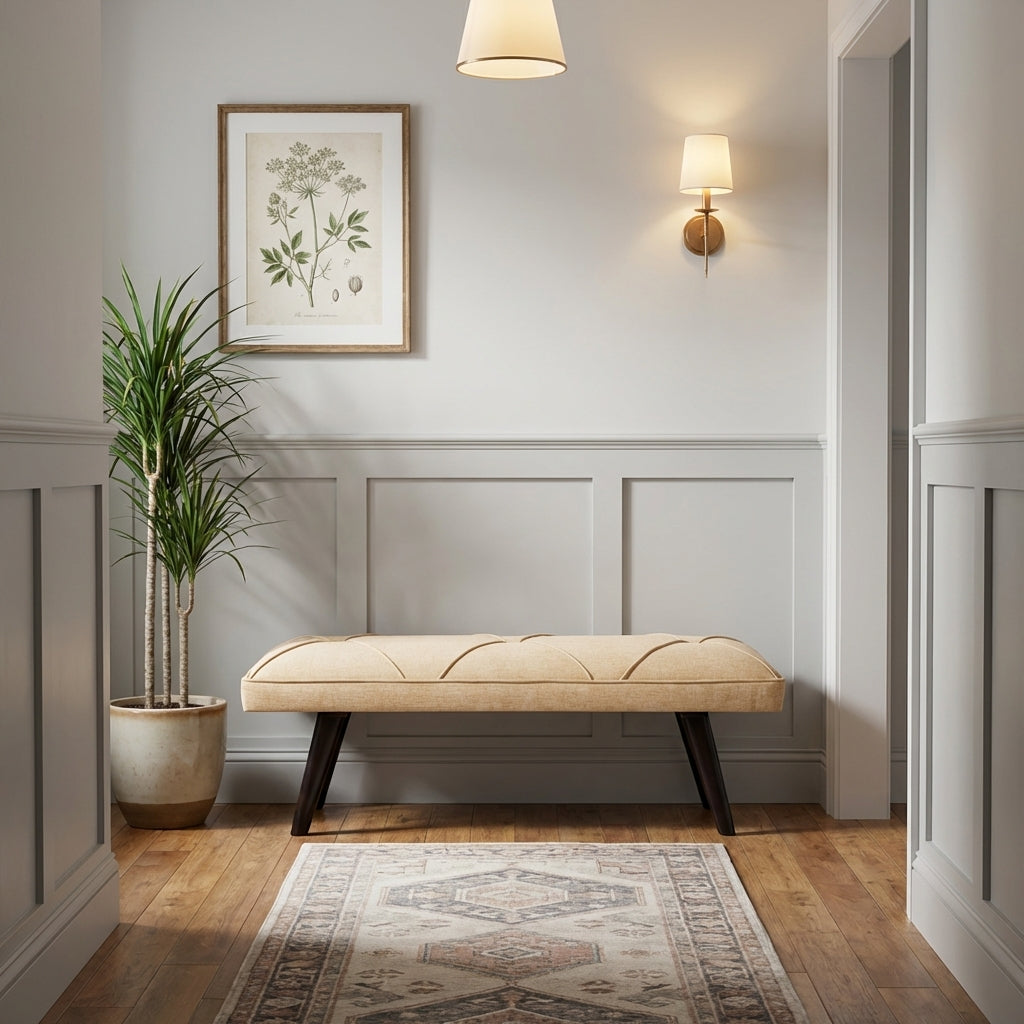 Diana Beige 2 Seater Upholstered Seating Entryway Bench - 120 cm