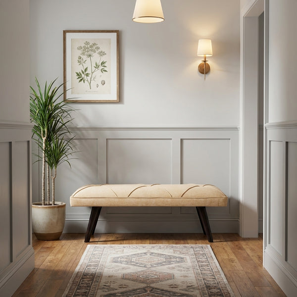 Diana Beige 2 Seater Upholstered Seating Entryway Bench - 120 cm