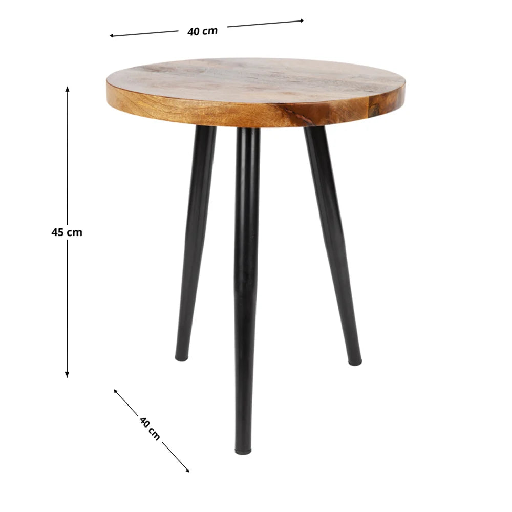 Roma Natural Mango Wood Tall Round Side Table With Black Metal Legs - Fab Habitat , Side Tables, 