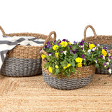 Set of 3 Dohar Handmade Grey Seagrass and Jute Round Storage Basket with Handles - Fab Habitat , Storage Baskets, 