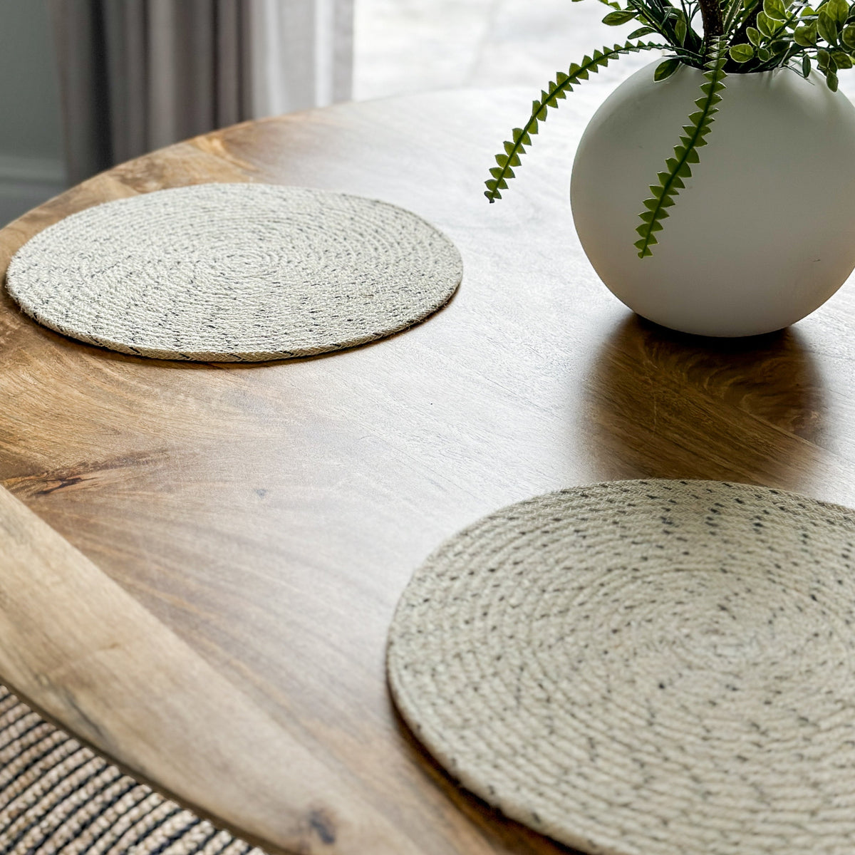 Set Of 4 Dove Ivory Braided 35 cm Jute Round Placemat - Fab Habitat , Placemats, 