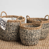 Set of 3 Ebony Handmade Grey Seagrass and Jute Storage Baskets & Planters with Handles - Fab Habitat , Storage Baskets, 