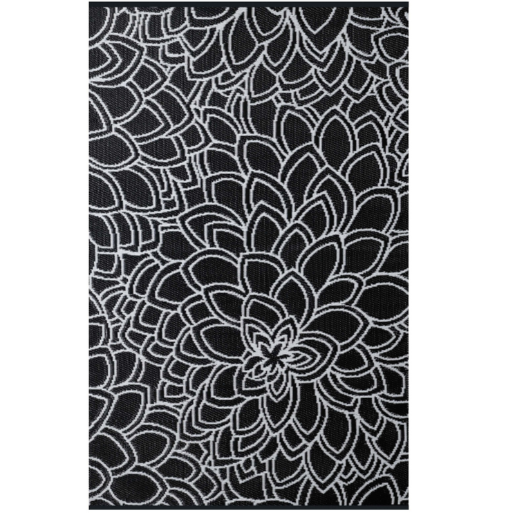 Eden Black and White Floral Recycled Plastic Larger Rug - Fab Habitat , Recycled Plastic Rugs & Mats, 