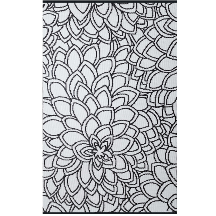 Eden Black and White Floral Recycled Plastic Larger Rug - Fab Habitat , Recycled Plastic Rugs & Mats, 