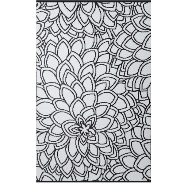 Eden Black and White Floral Recycled Plastic Larger Rug - Fab Habitat , Recycled Plastic Rugs & Mats, 