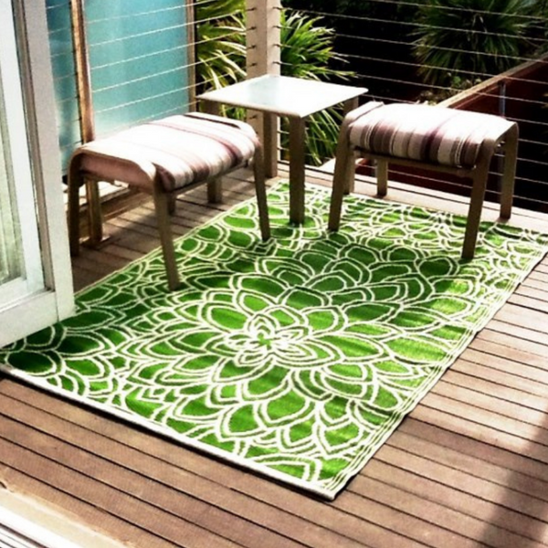 Eden Lime and White Floral Outdoor Large Rug - Fab Habitat , Recycled Plastic Rugs & Mats, 