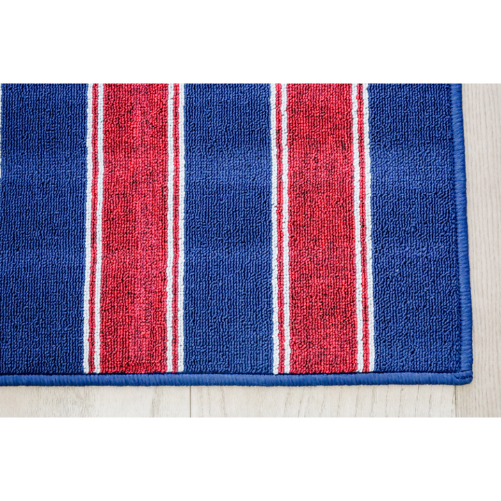 Eloise Navy Blue Striped Polypropylene Kitchen Mat