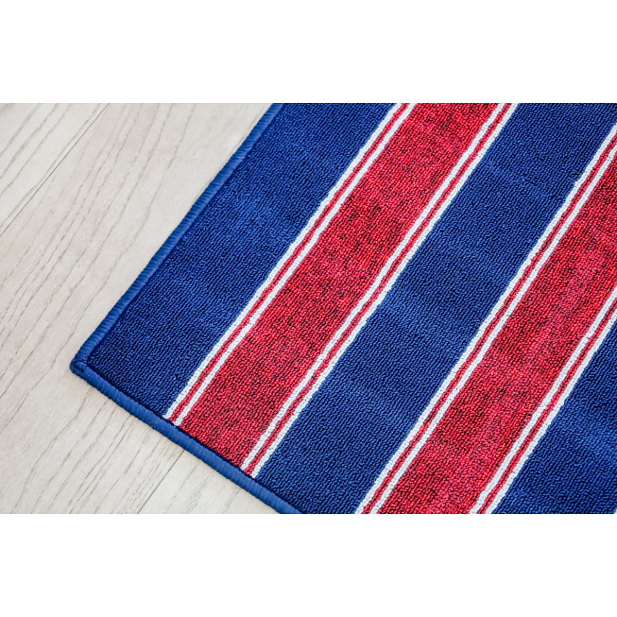 Eloise Navy Blue Striped Polypropylene Kitchen Mat
