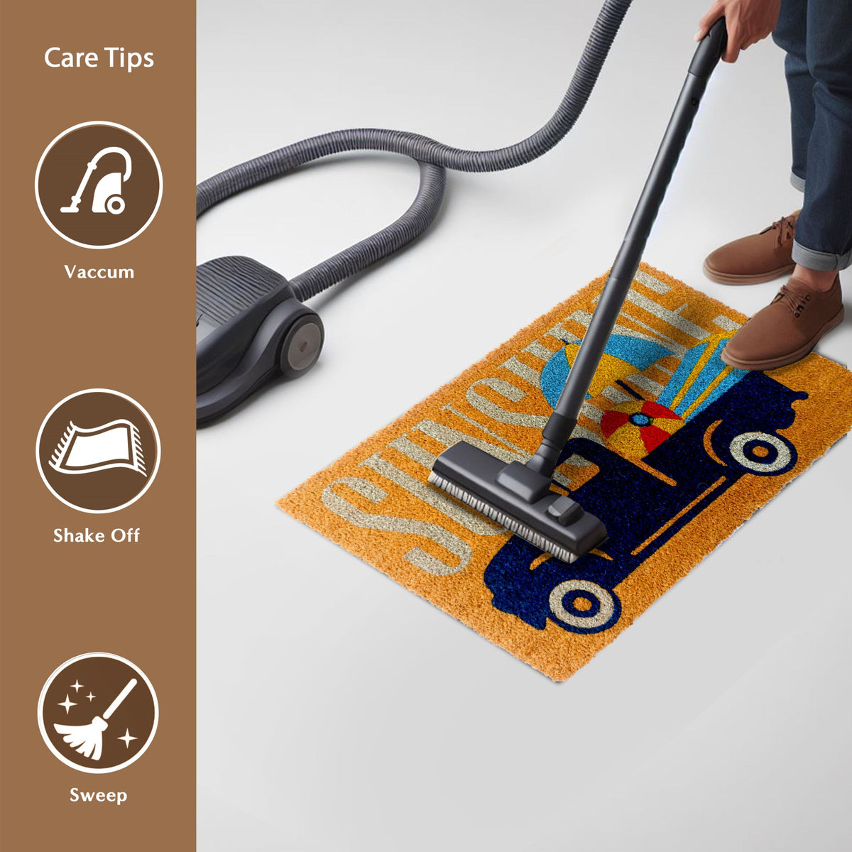 Sunshine PVC Backed Multicolour Long Coir Doormat - Fab Habitat , Doormats, 