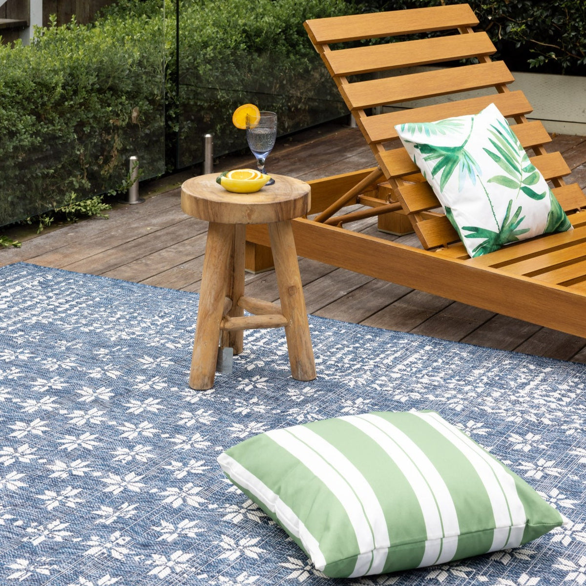 Pearl Blue Floral Polypropylene Large Rug - Fab Habitat , Outdoor Rugs, 