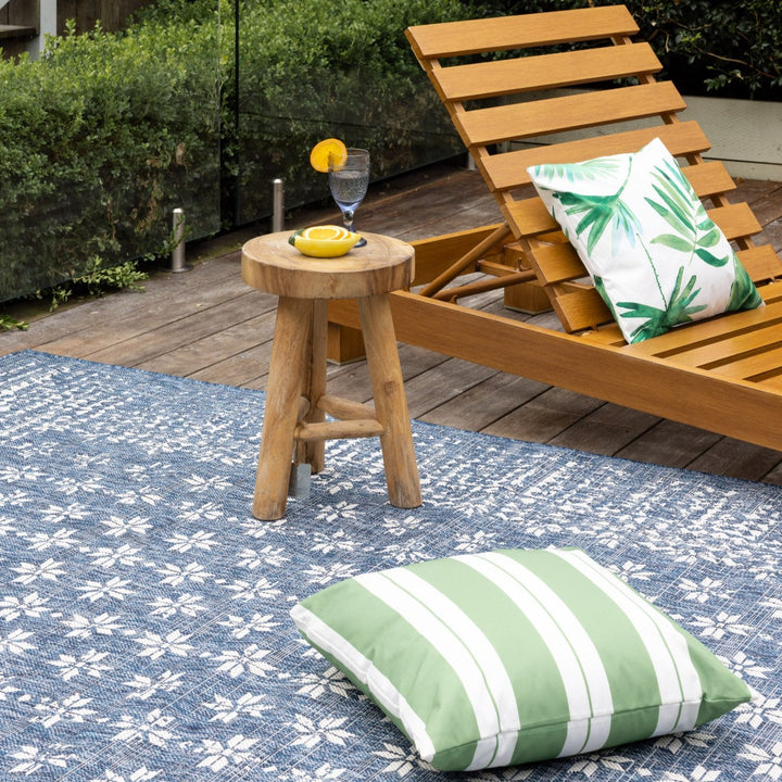 Pearl Blue Floral Polypropylene Large Rug - Fab Habitat , Outdoor Rugs, [product_size],