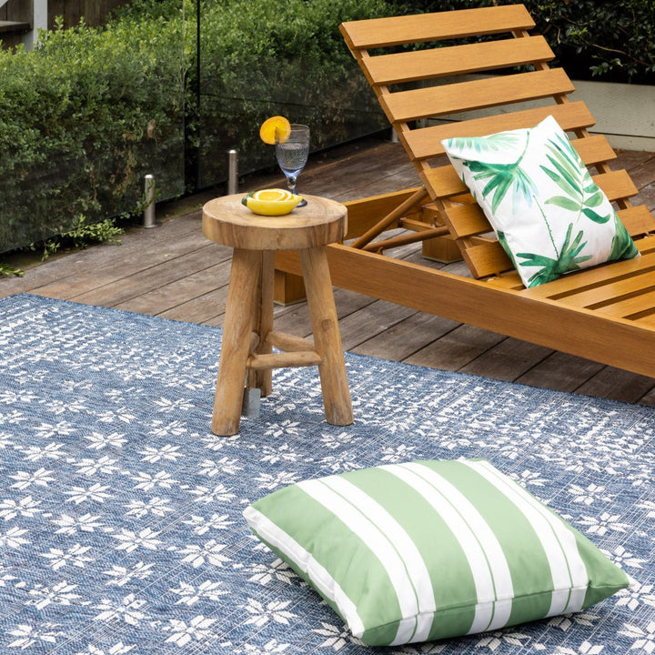 Pearl Blue Floral Polypropylene Large Rug - Fab Habitat , Outdoor Rugs, 