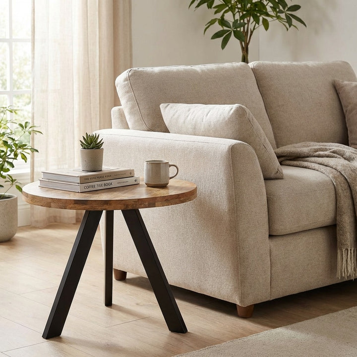 Faye Natural & Black Small Wooden Round Coffee Table