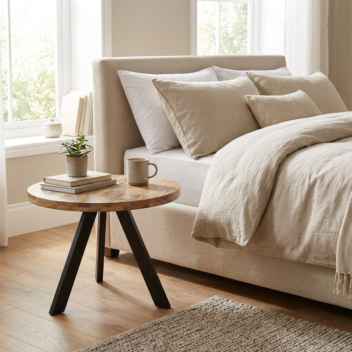 Faye Natural & Black Small Wooden Round Coffee Table