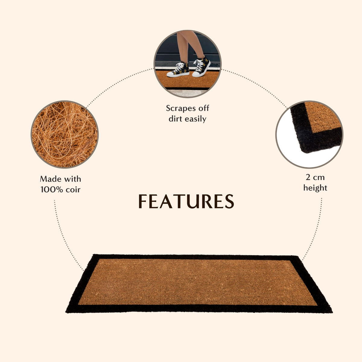 Four Corners Black Border and Natural Coir Doormat - Fab Habitat , Doormats, 