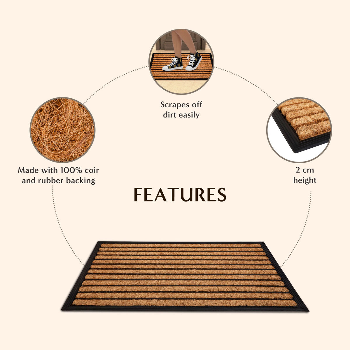 Stripes Rubber Bordered Coir Doormat - Fab Habitat , Doormats, 