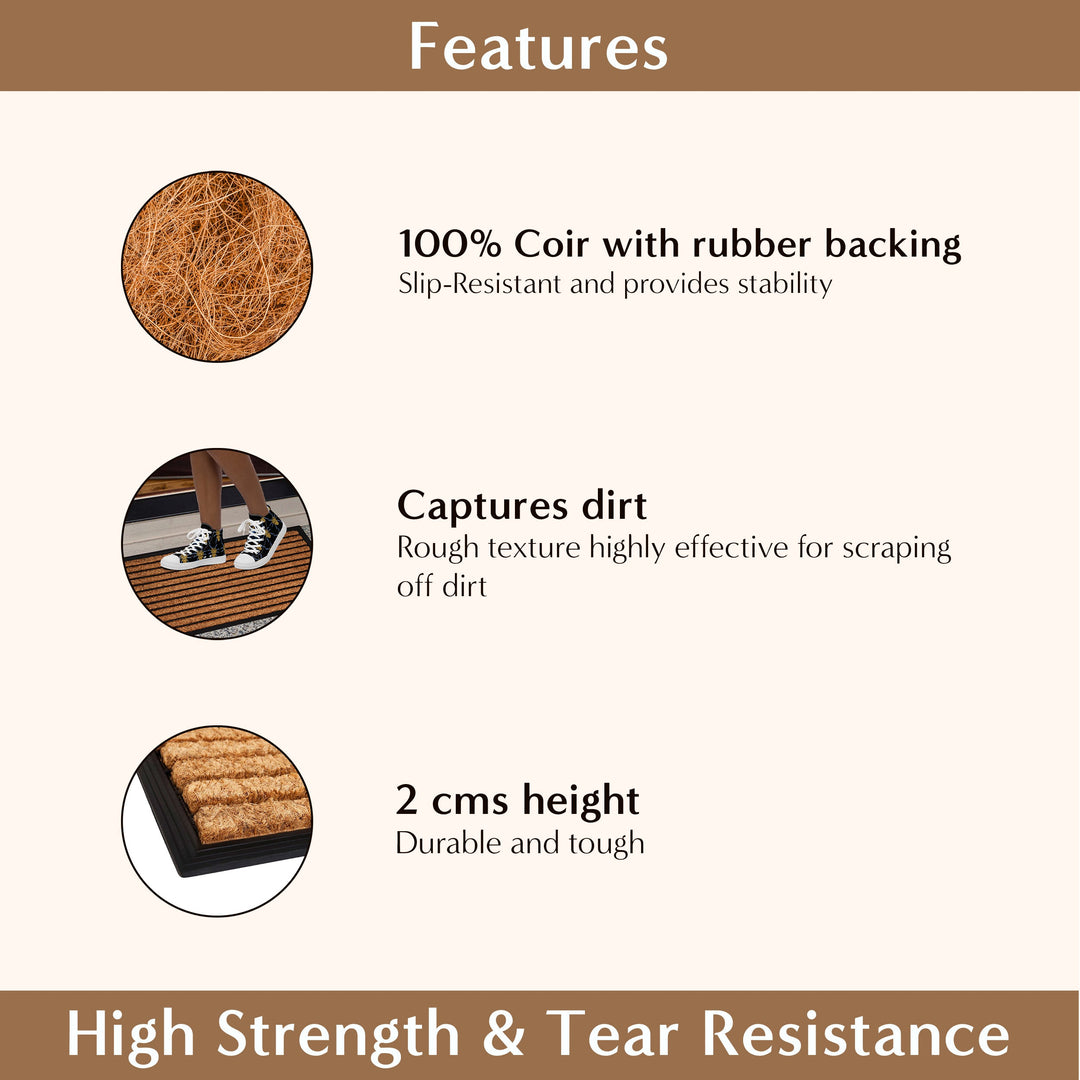 Stripes Rubber Bordered Coir Doormat - Fab Habitat , Doormats, 