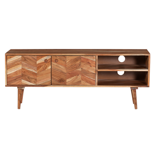 Flinders Herringbone 2 Doors & 2 Shelves Mango Wood Entertainment TV Unit with Storage - Fab Habitat , TV Units, 