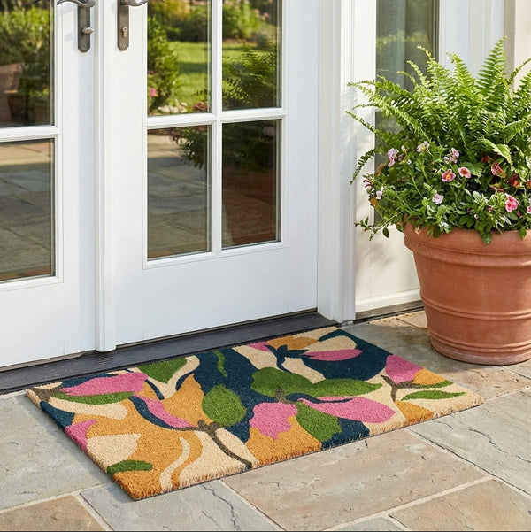 Flowers Green PVC Backed Coir Doormat