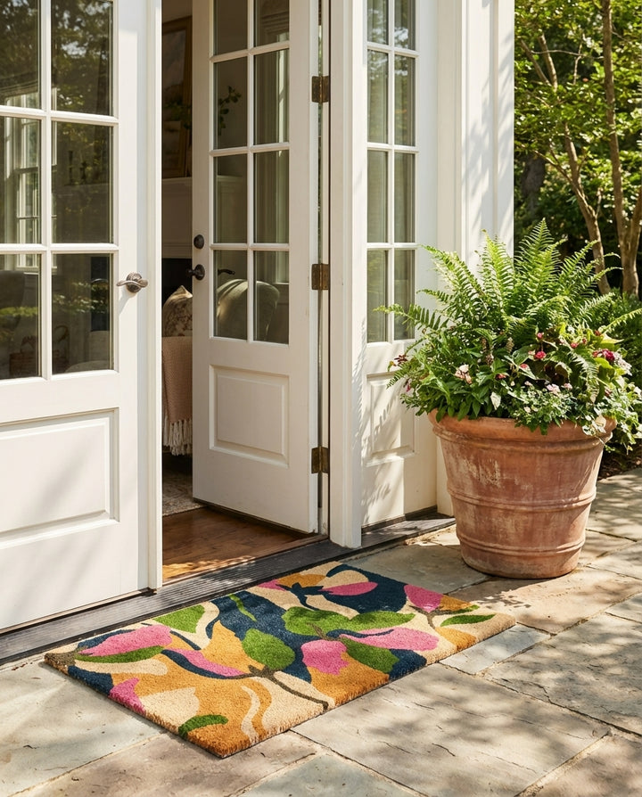 Flowers Green PVC Backed Coir Doormat