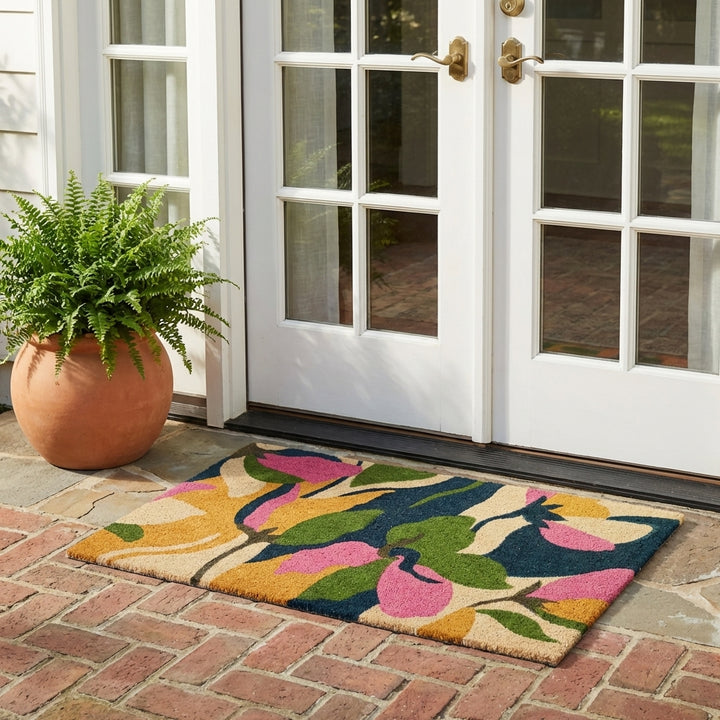 Flowers Green PVC Backed Coir Doormat