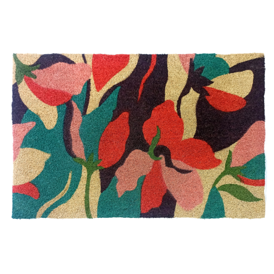 Flowers Blue PVC Backed Coir Doormat - Fab Habitat , Doormats,