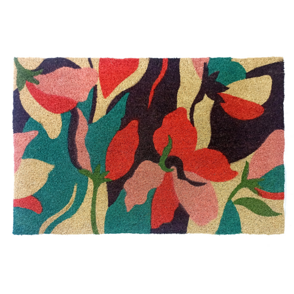 Flowers Blue PVC Backed Coir Doormat - Fab Habitat , Doormats,