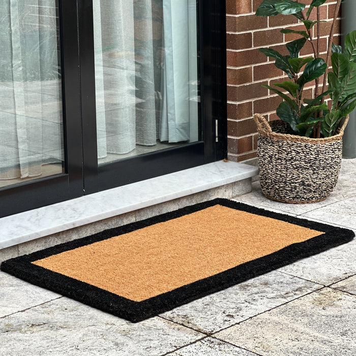 Four Corners Black Border and Natural Coir Doormat - Fab Habitat , Doormats, 
