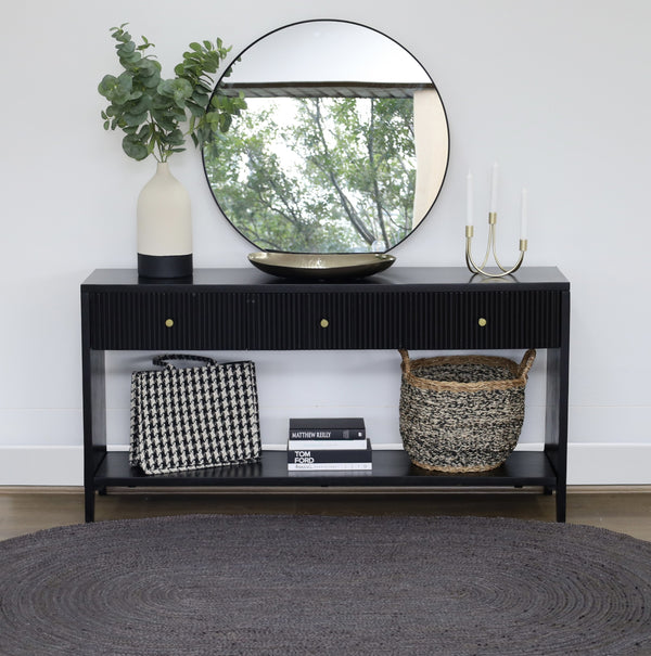Fraser walnut console table 120cm – solid wood slim hallway table with drawers – buy online in Australia