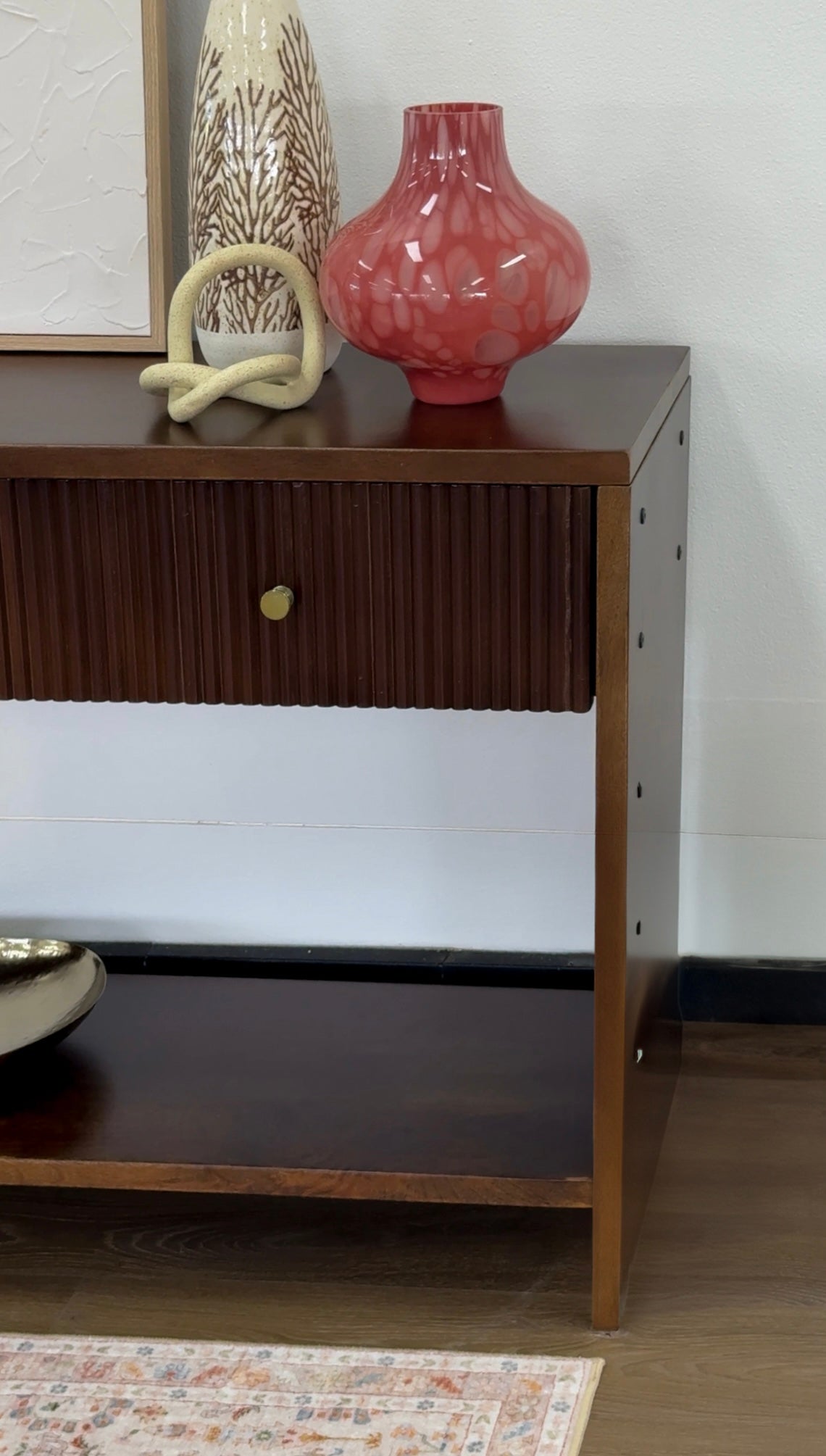 Fraser walnut console table 120cm in styled living space – buy online in Australia