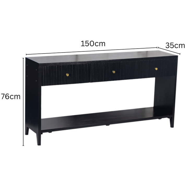 Frazer Black Console Table with 3 Drawers - 150cm